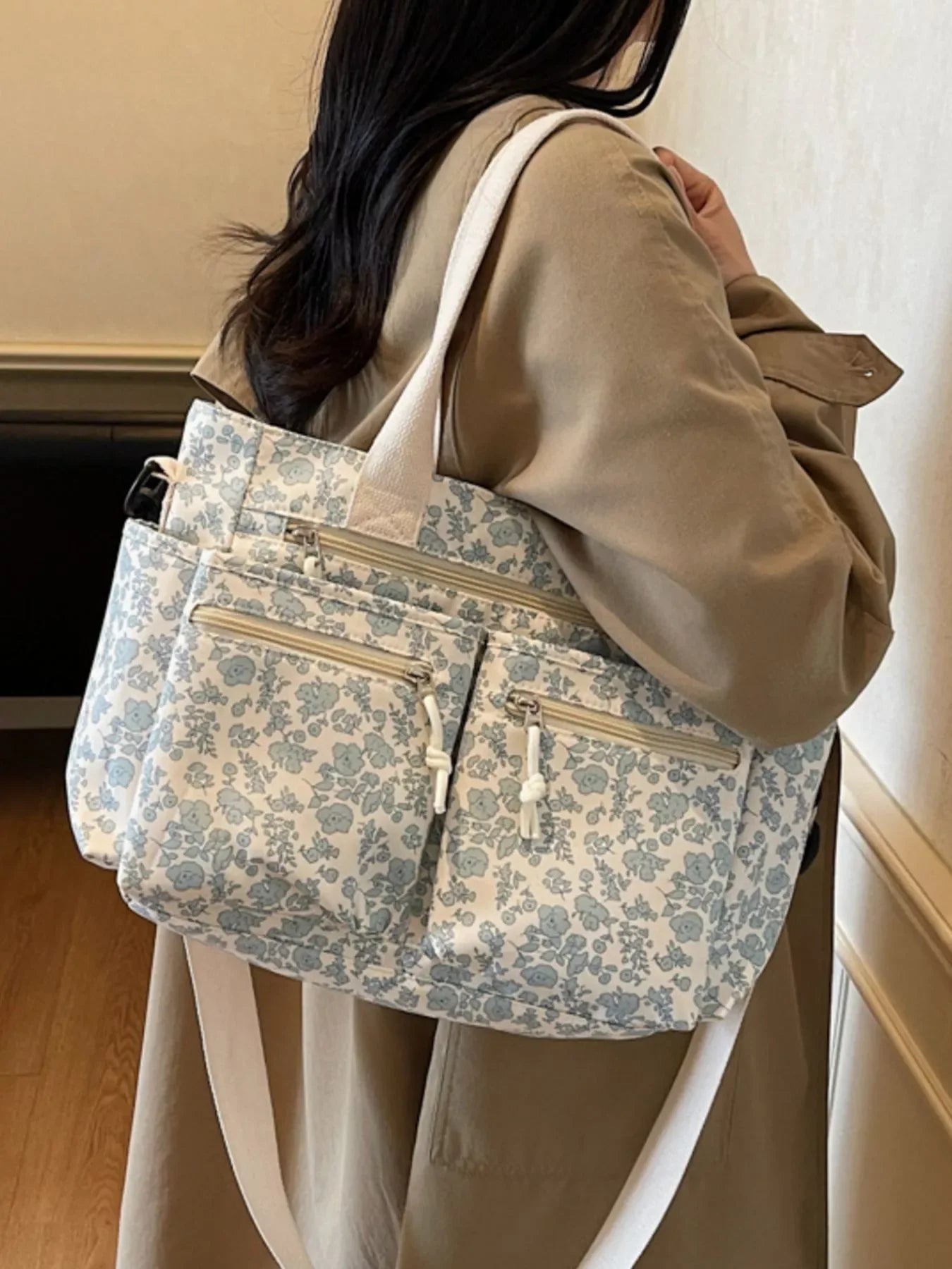 Floral Print Multi Pocket Crossbody Bag Casual - Southern Shores Clothing