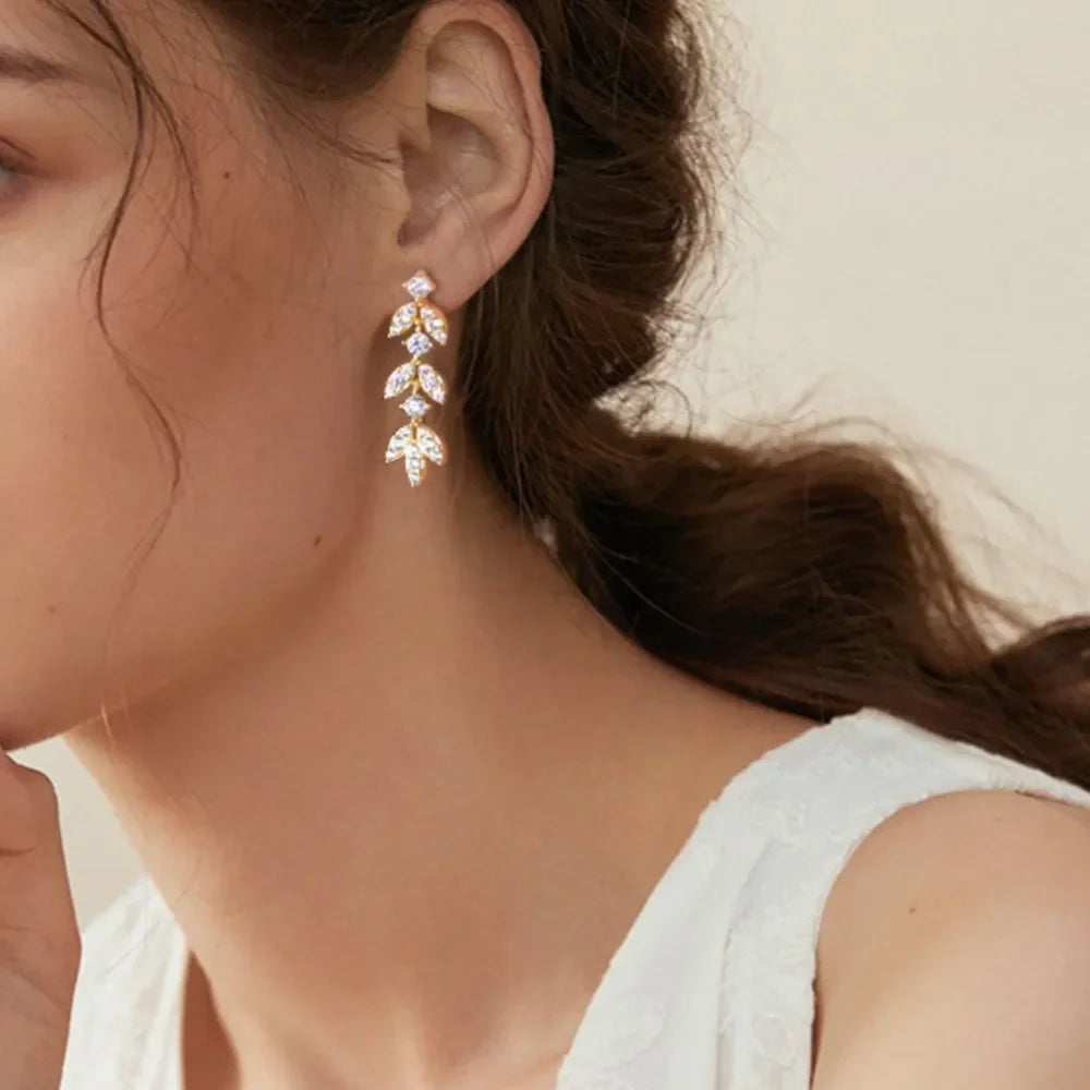 Sterling Silver Moissanite Leaf Earrings - Southern Shores Clothing