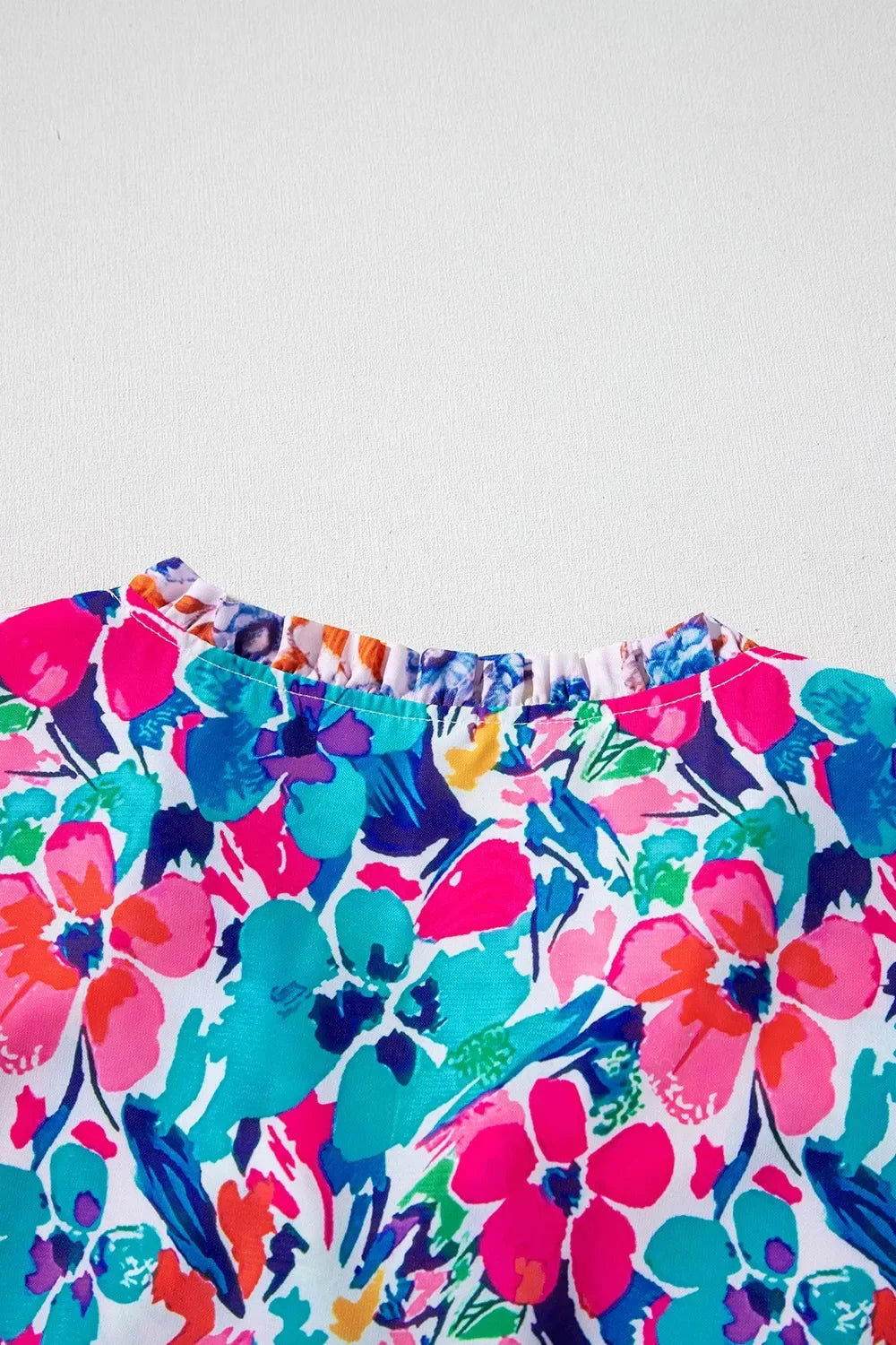 Mixed Floral Print Tie Neck Short Sleeve Tiered Frill Dress - Southern Shores Clothing