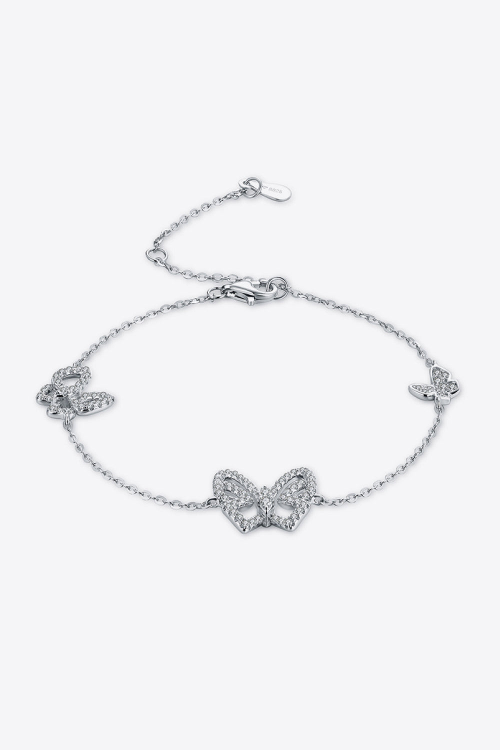 Southern Shores Moissanite Butterfly Shape Bracelet in Platinum-Plated Silver