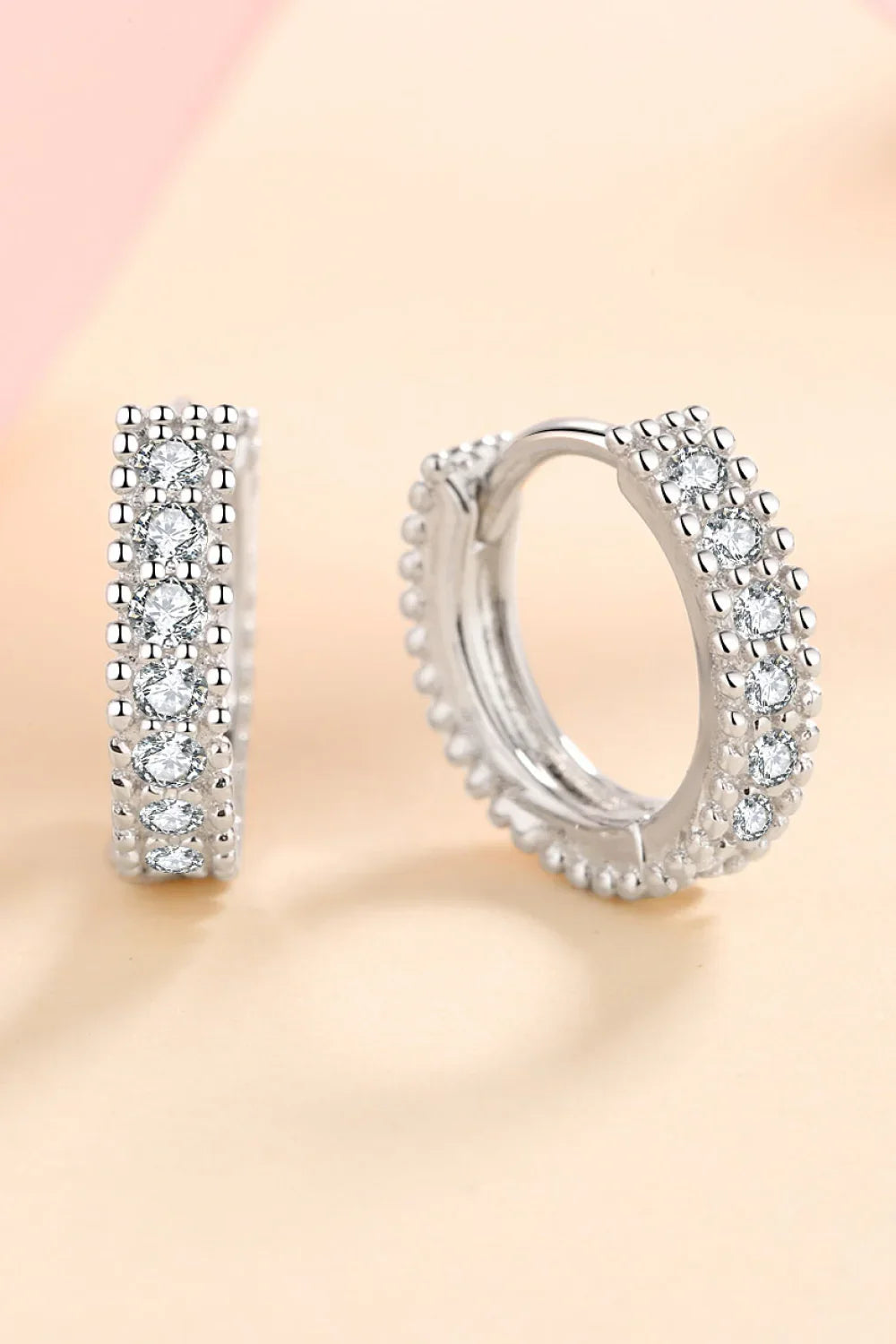 Sterling Silver Inlaid Moissanite Round Huggie Earrings - Southern Shores Clothing