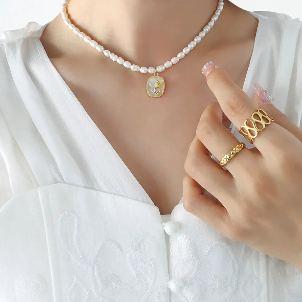 18K Gold-Plated Freshwater Pearl Necklace With Zircon - Southern Shores Clothing