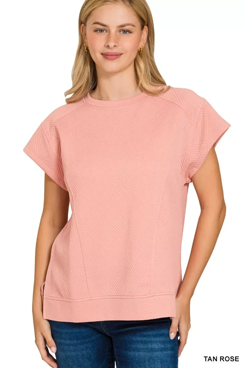 Textured Knit Jacquard Short Sleeve Blouse - Southern Shores Clothing