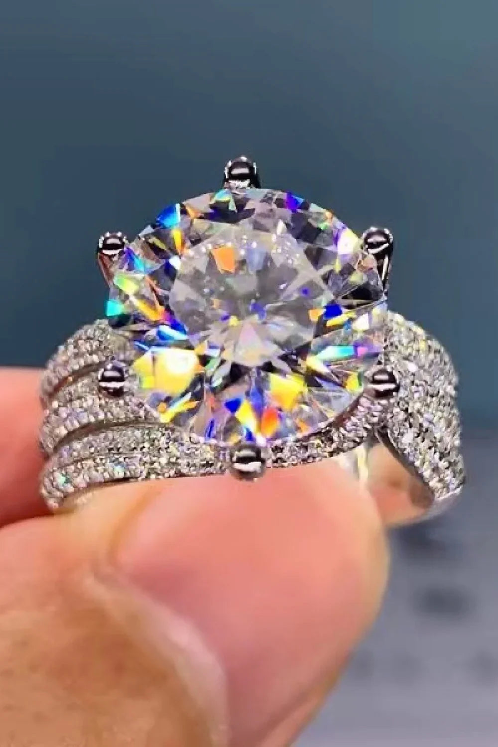 Moissanite Three-Layer Ring in Platinum-Plated Silver - Southern Shores Clothing
