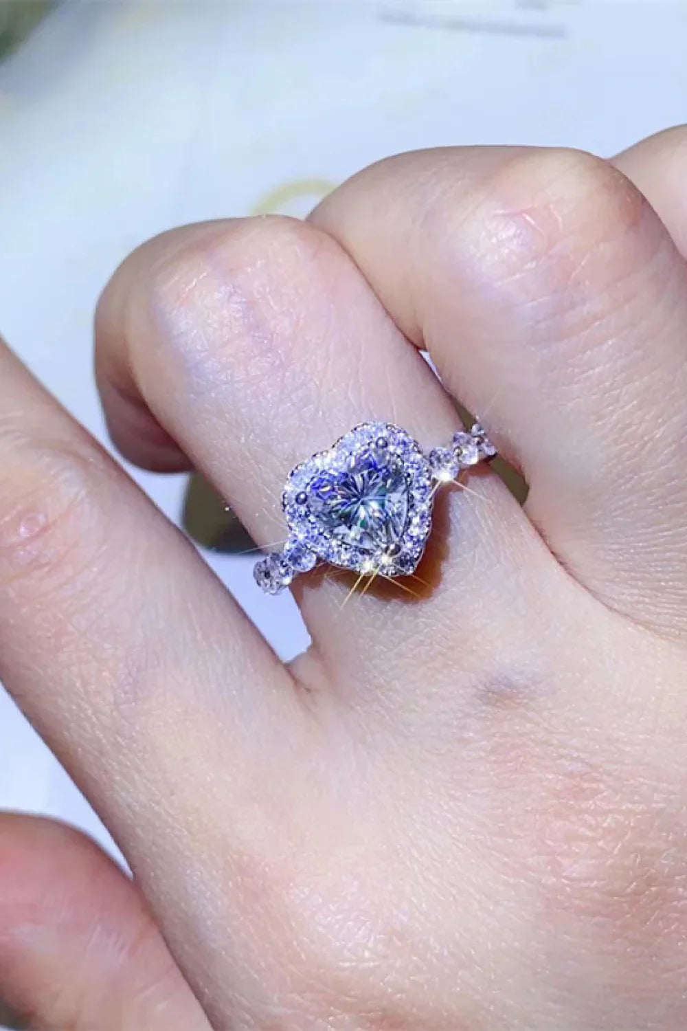 1 Carat Moissanite Heart Ring, Platinum-Plated - Southern Shores Clothing