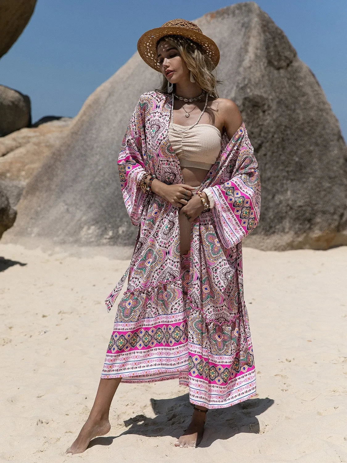 Printed Open Front Viscose Cover Up Beachwear - Southern Shores Clothing