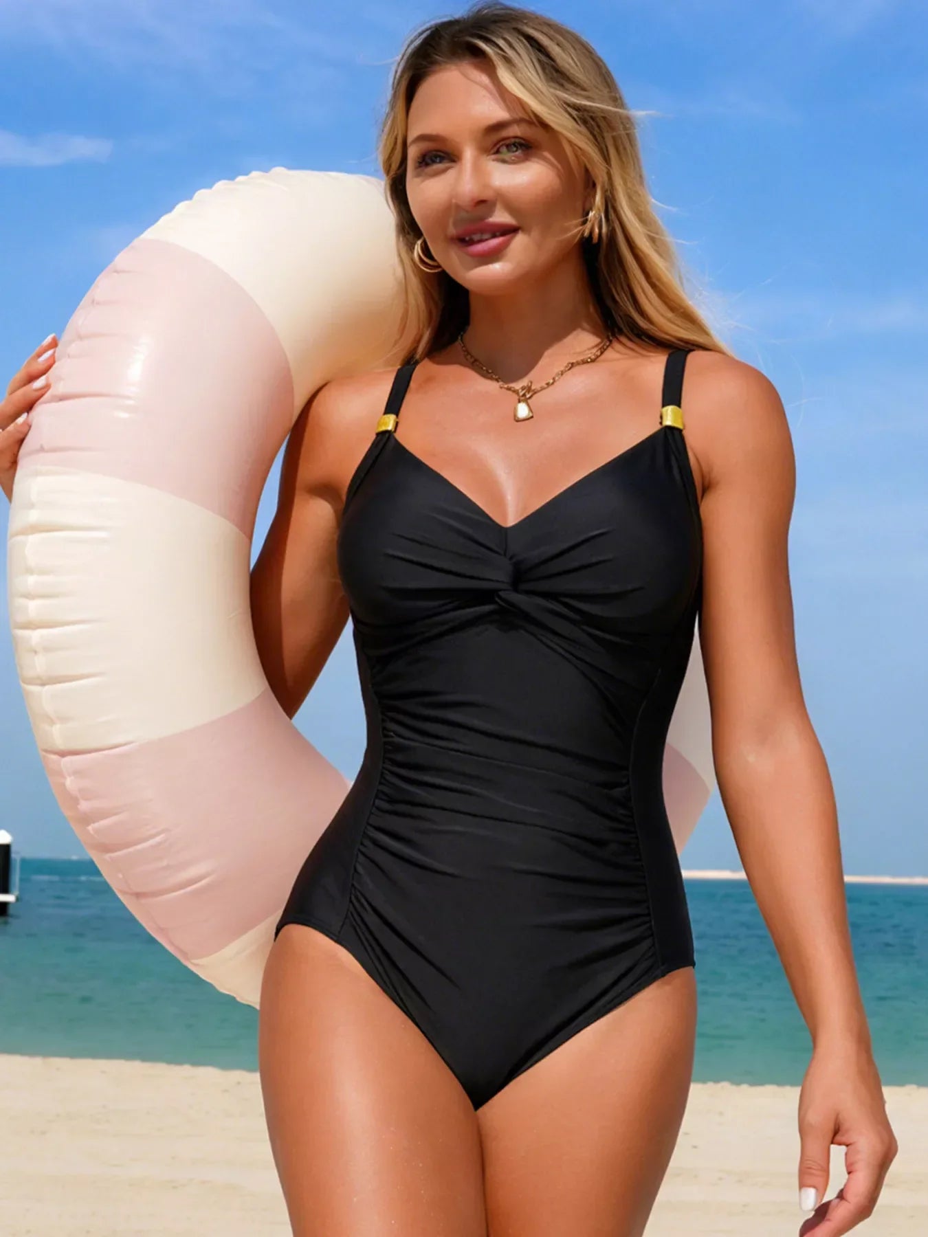 Ruched Twist Front One-Piece Swimsuit - Southern Shores Clothing