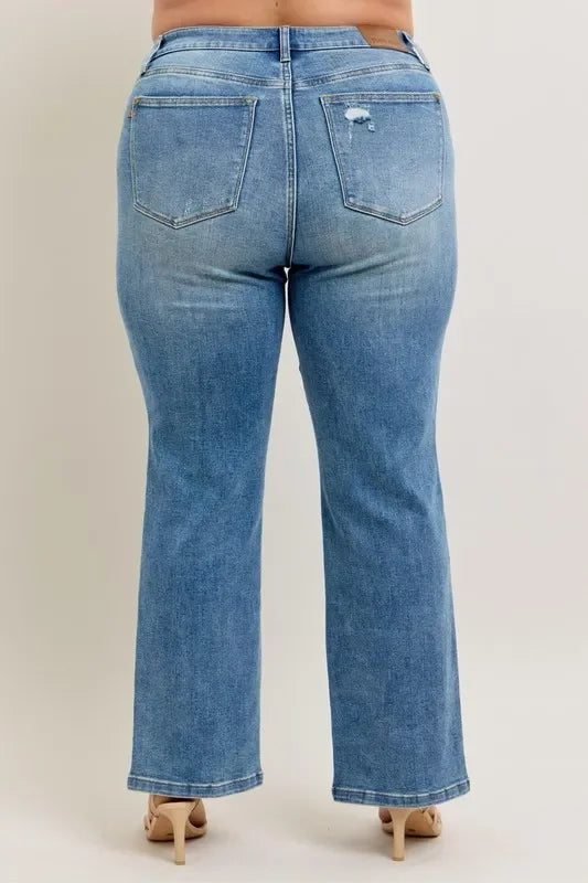 Plus Size High Waist Vintage Wash Straight Jeans Coastal Style