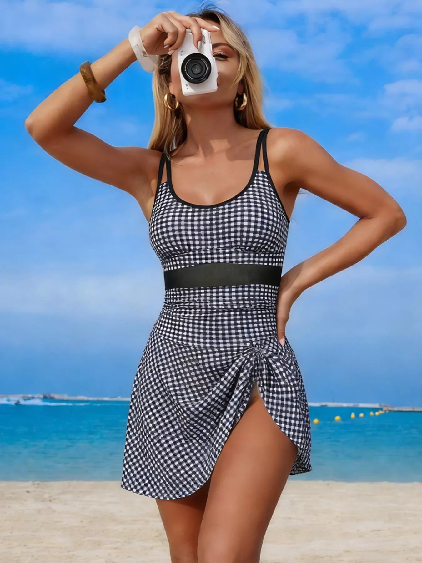Mesh Panel Scoop Neck One-Piece Swimsuit With Removable Pads - Southern Shores Clothing