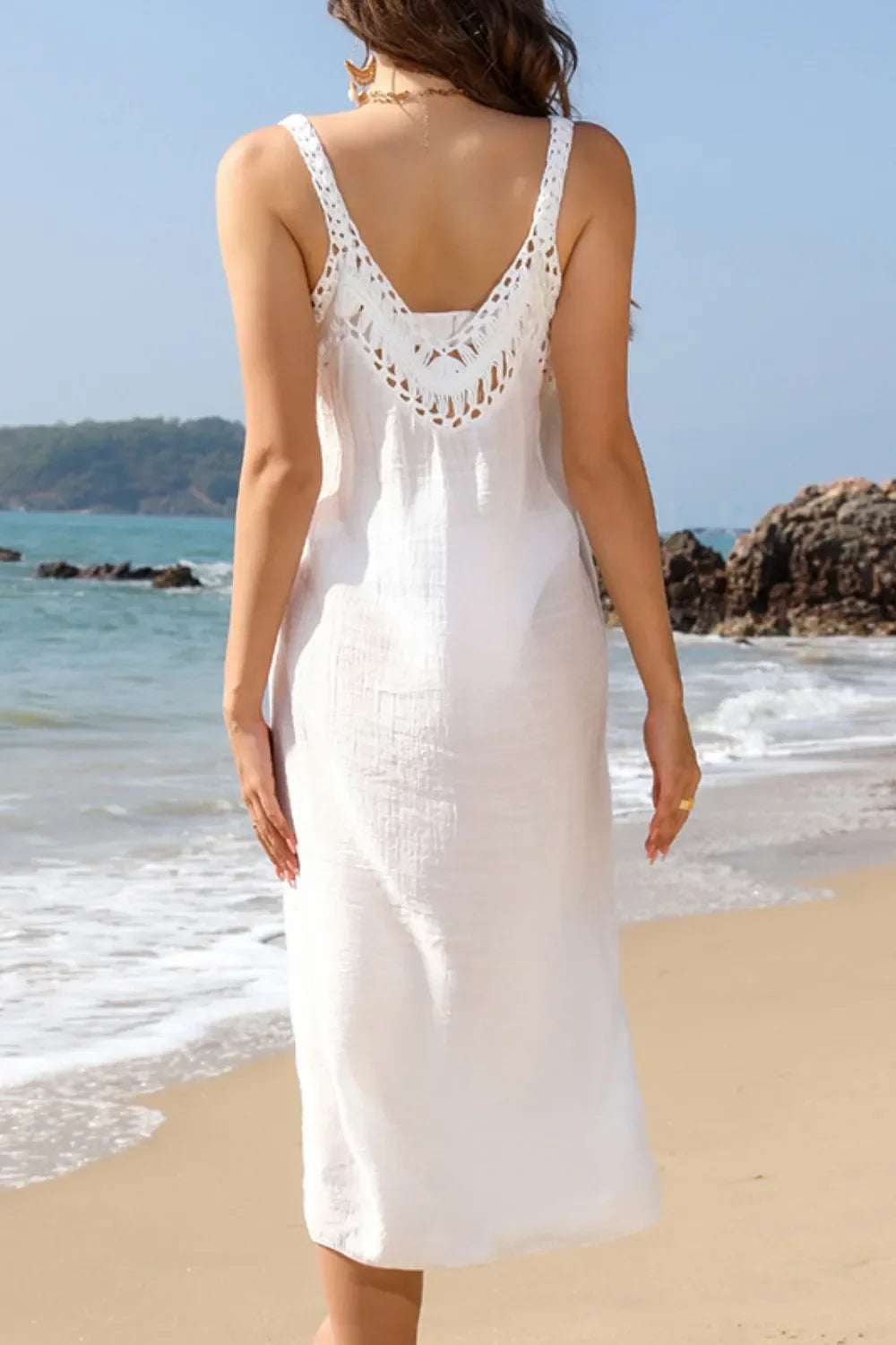 Lace Slit Scoop Neck Cover Up Lightweight Beachwear - Southern Shores Clothing
