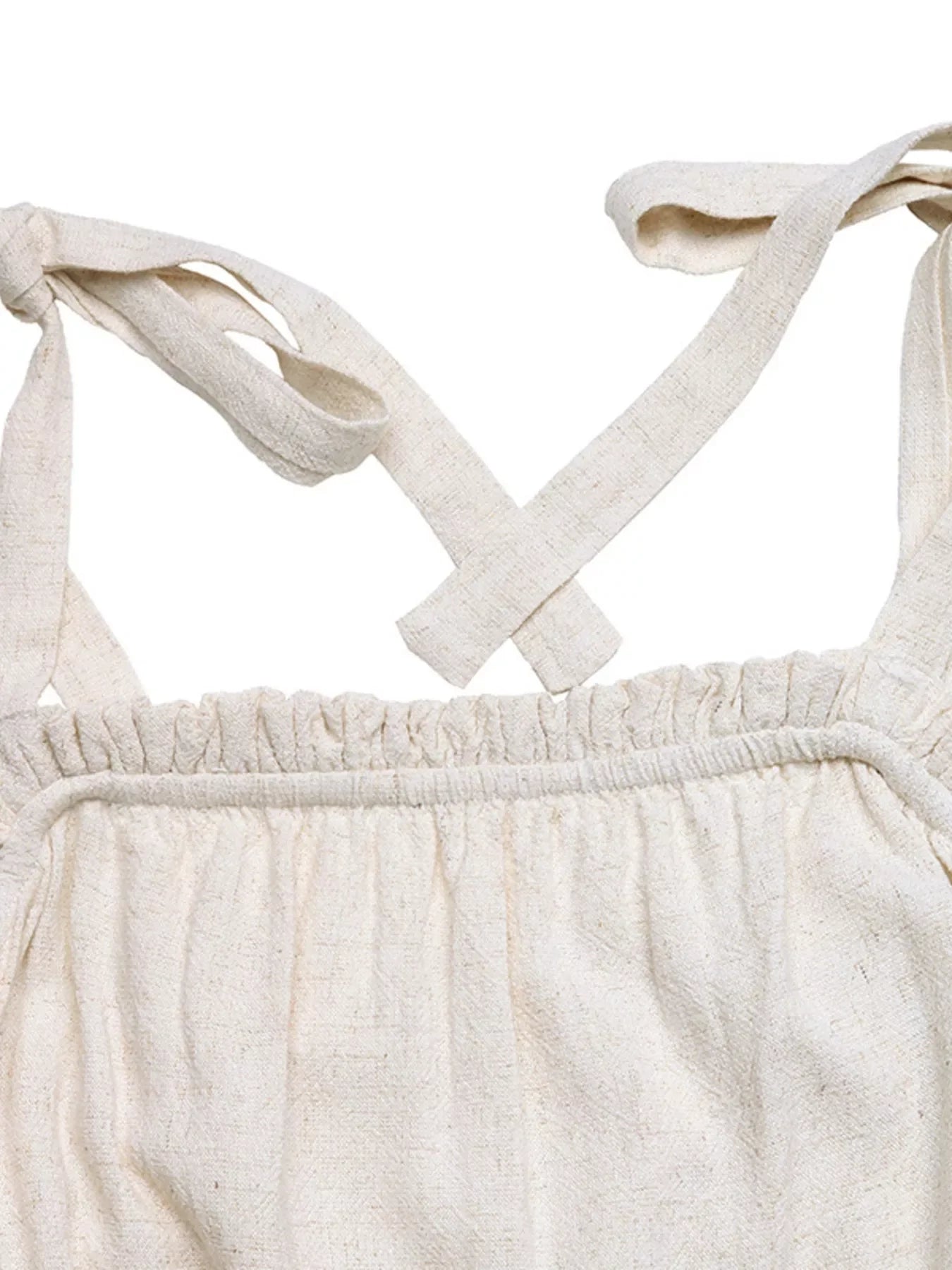 Tie Strap Frill Tassel Hem Linen Blend Romper - Southern Shores Clothing