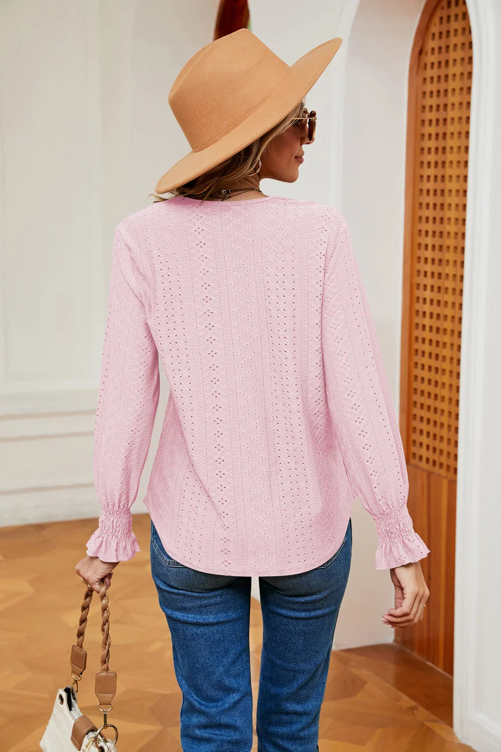 Southern Shores Clothing Slightly Stretchy Flounce Sleeve Blouse With Rayon Blend Fabric - Southern Shores Clothing