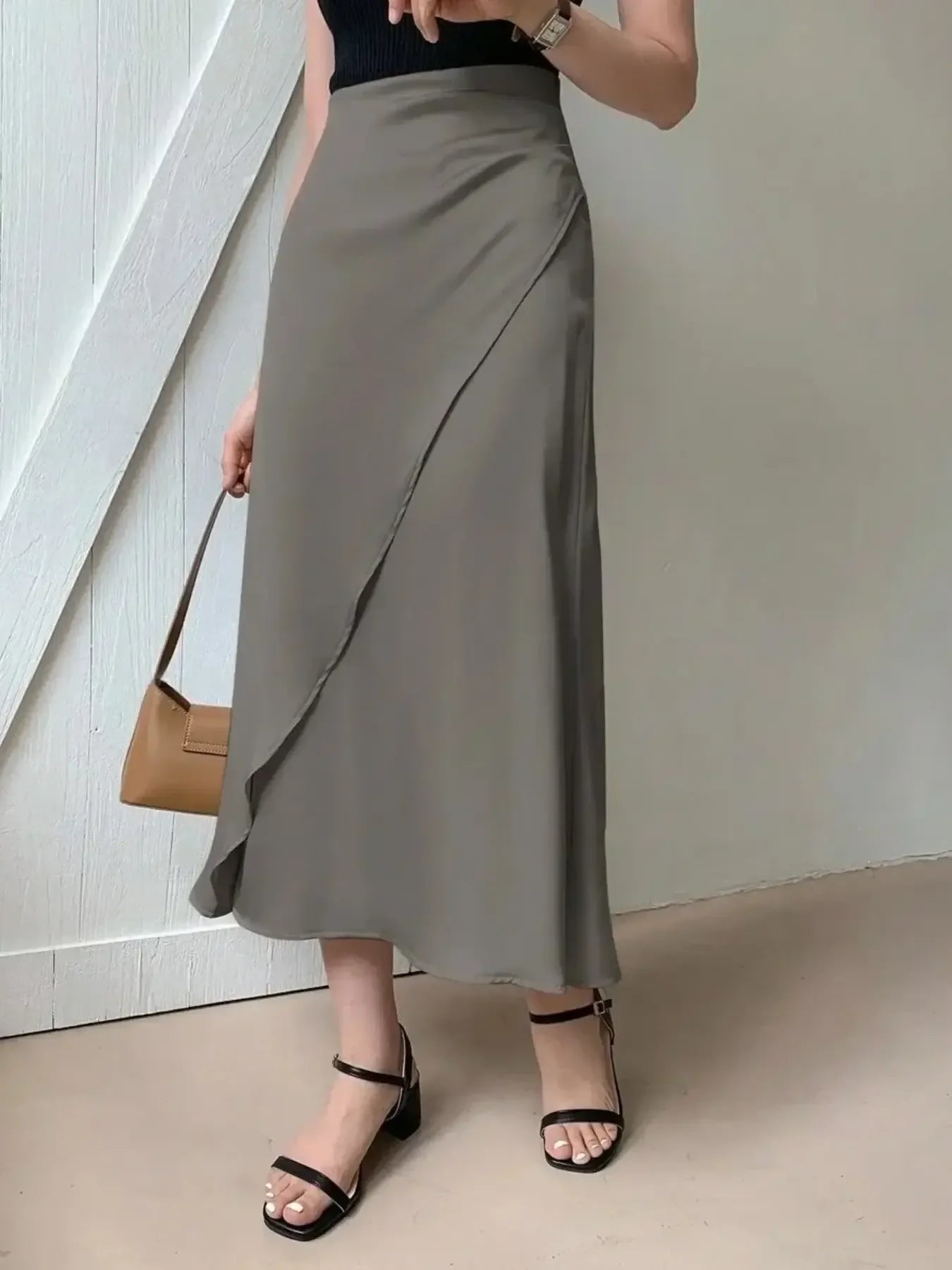 Asymmetric Wrap Midi Skirt With Fluted Hem - Southern Shores Clothing