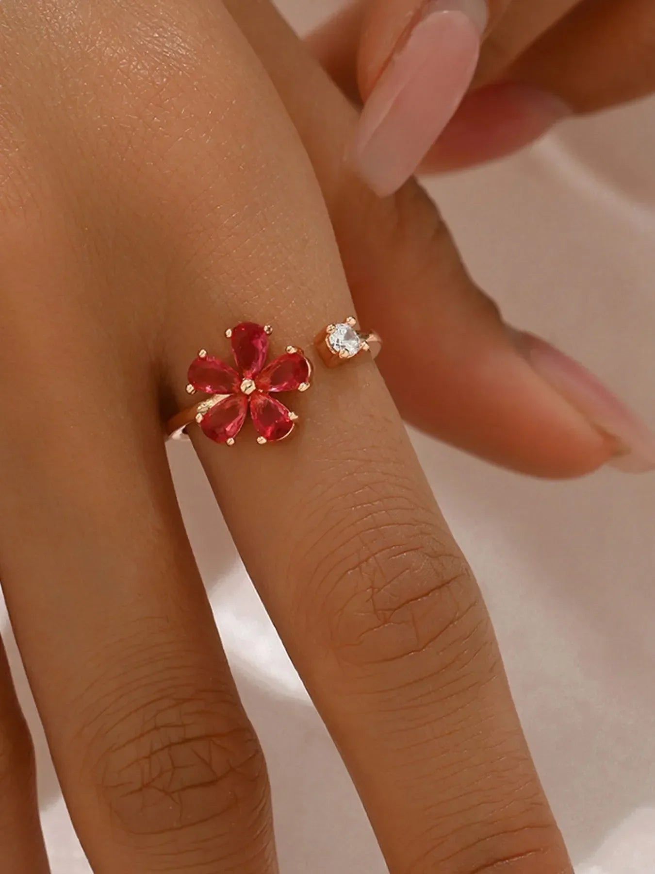 18K Gold Plated Stainless Steel Zircon Flower Ring - Southern Shores Clothing