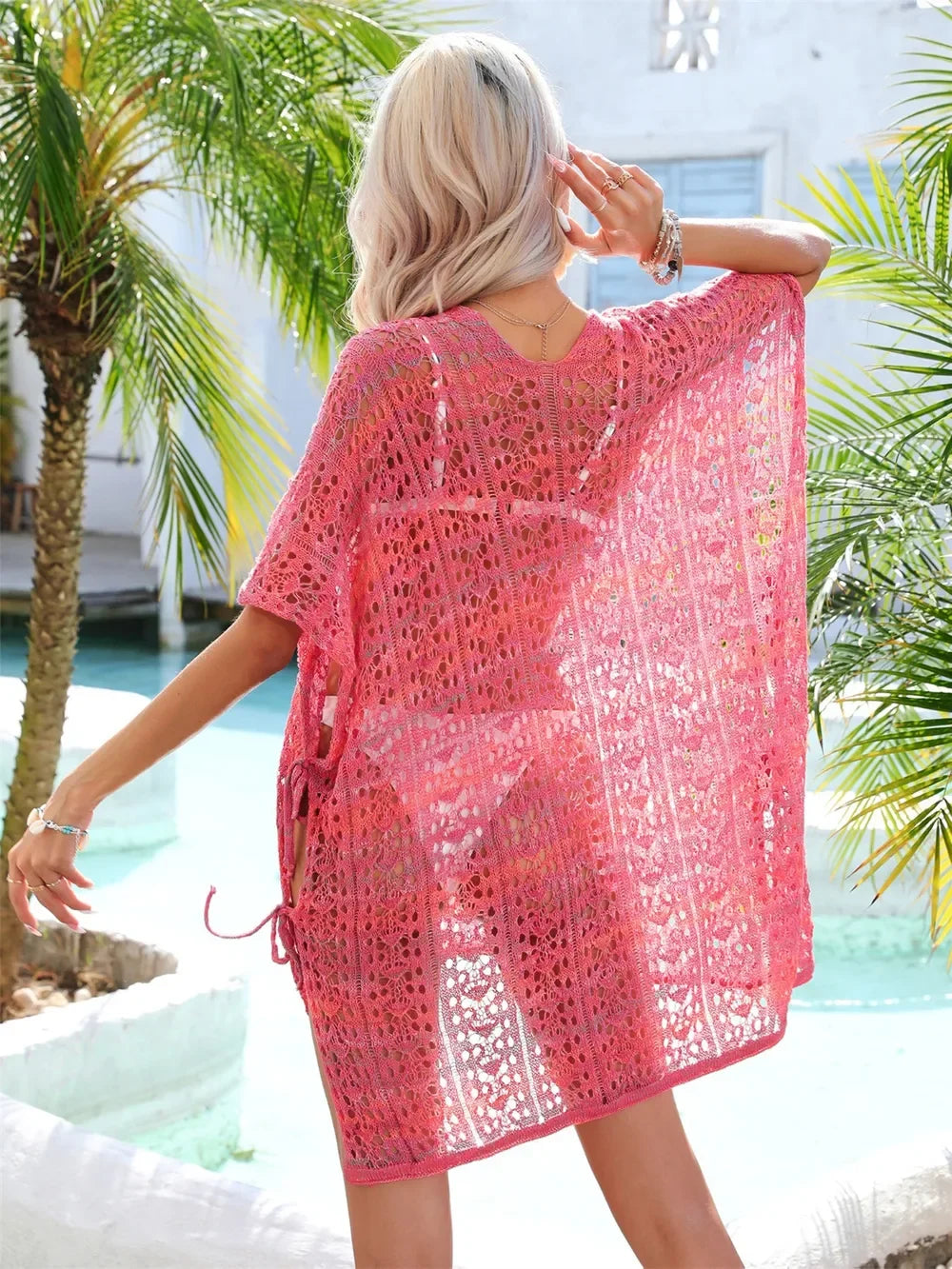 Angel Wings Slit Openwork V-Neck Cover Up One Size - Southern Shores Clothing
