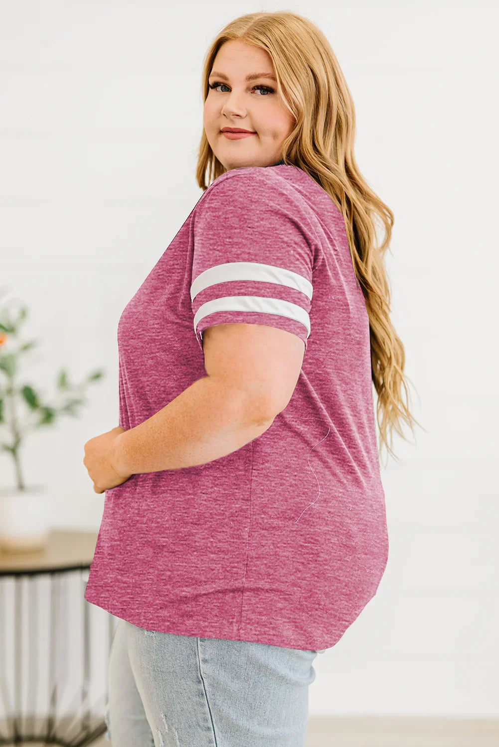 Plus Size Striped V-Neck Short Sleeve T-Shirt - Southern Shores Clothing