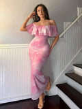 Layered Ruffled Off-Shoulder Dress With Stretch - Southern Shores Clothing
