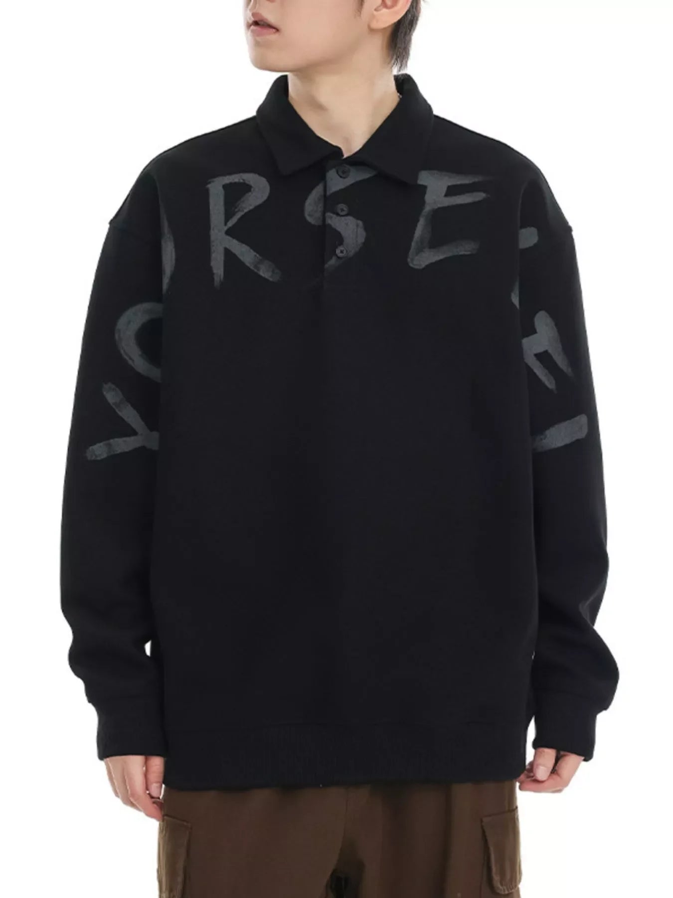 Plus Size Oversized Polo Sweatshirt With Letter Print - Southern Shores Clothing