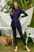 Mock Neck Long Sleeve One Piece Swimsuit - Southern Shores Clothing