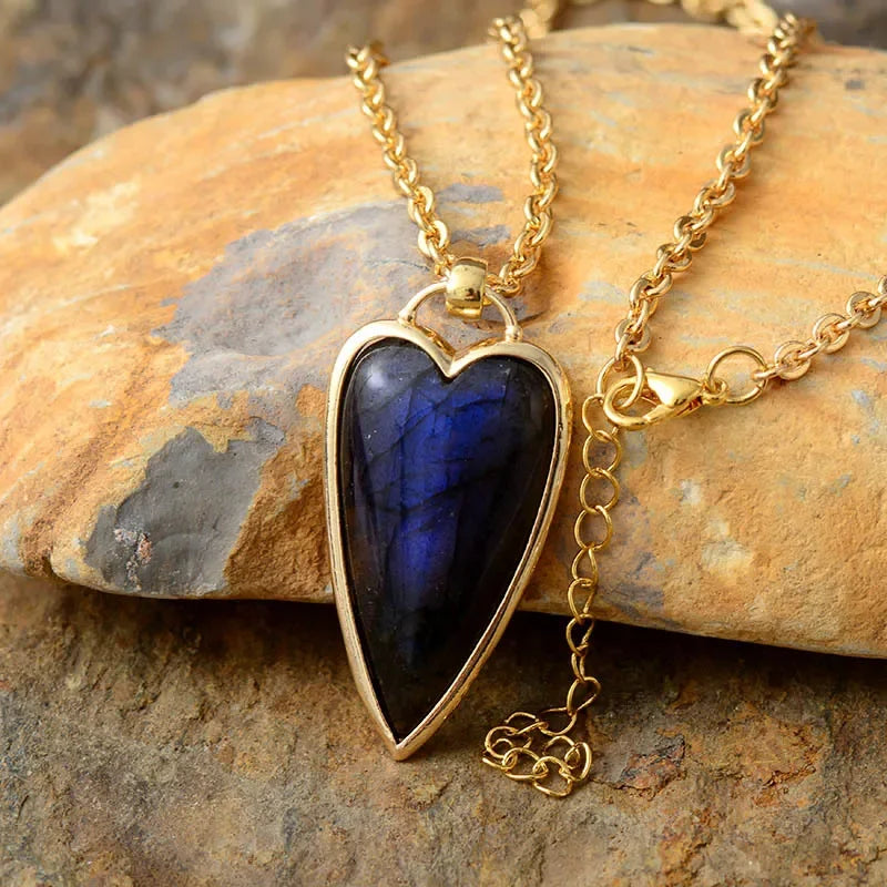 Labradorite Heart Necklace 18K Gold Plated Copper - Southern Shores Clothing