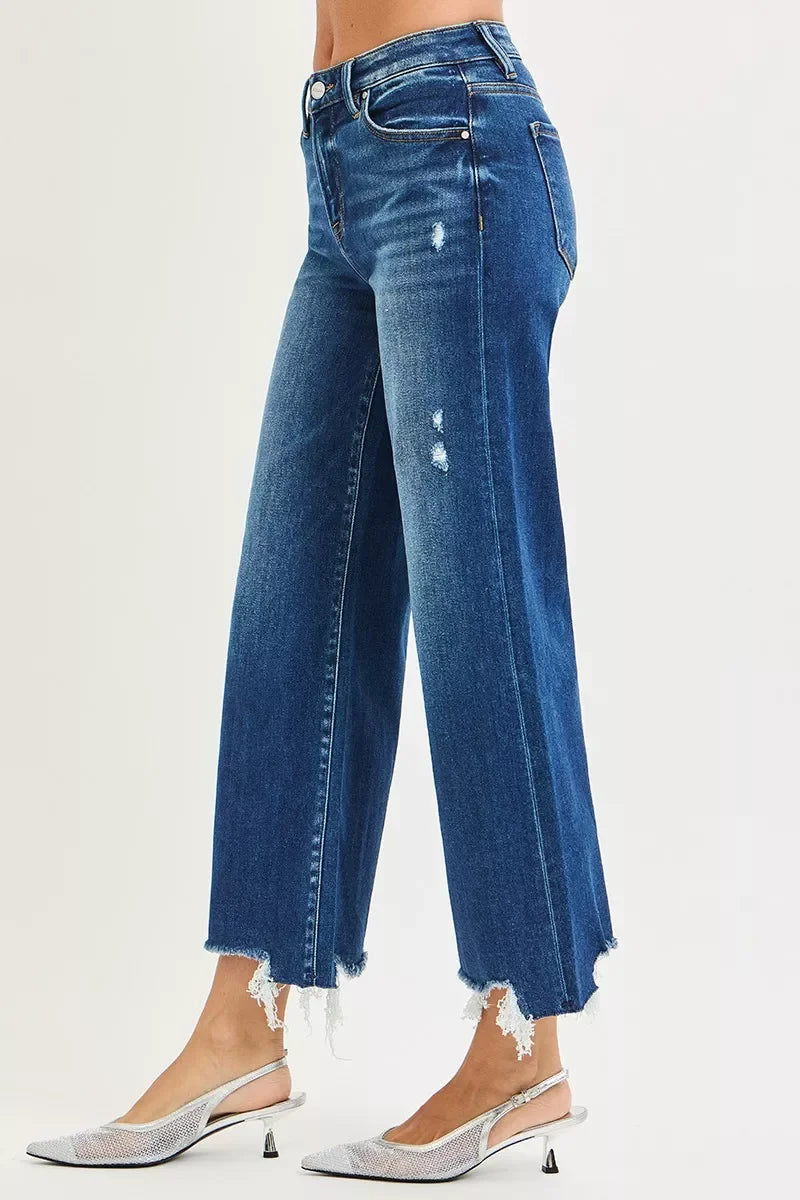 High Rise Crop Wide Leg Denim Jeans With Stretch - Southern Shores Clothing