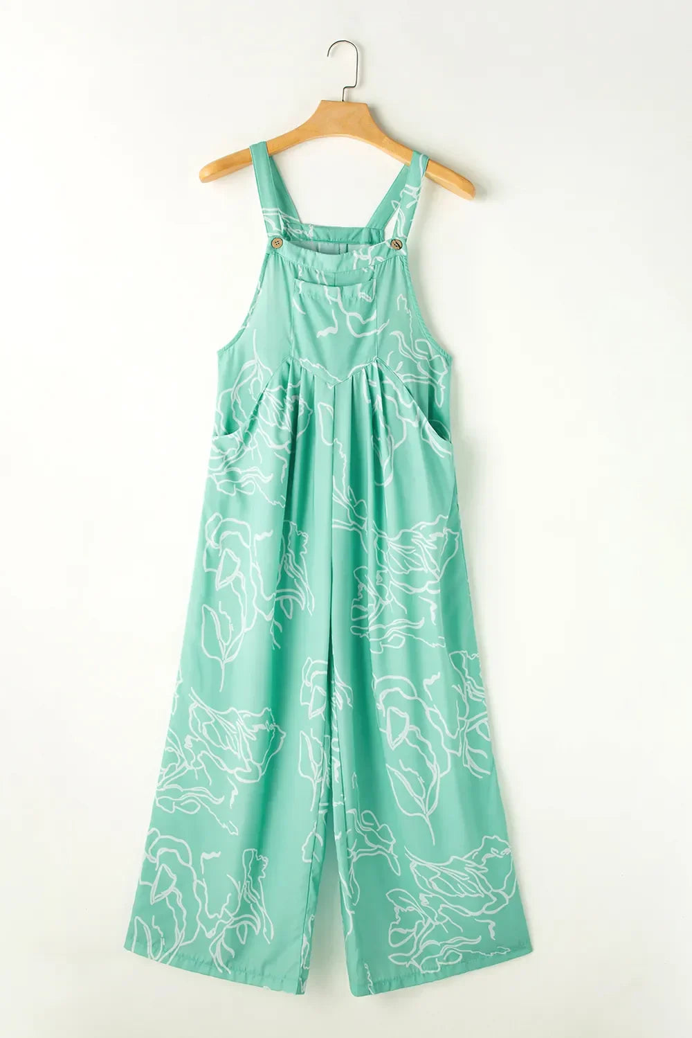 Printed Wide Strap Jumpsuit With Pockets - Southern Shores Clothing