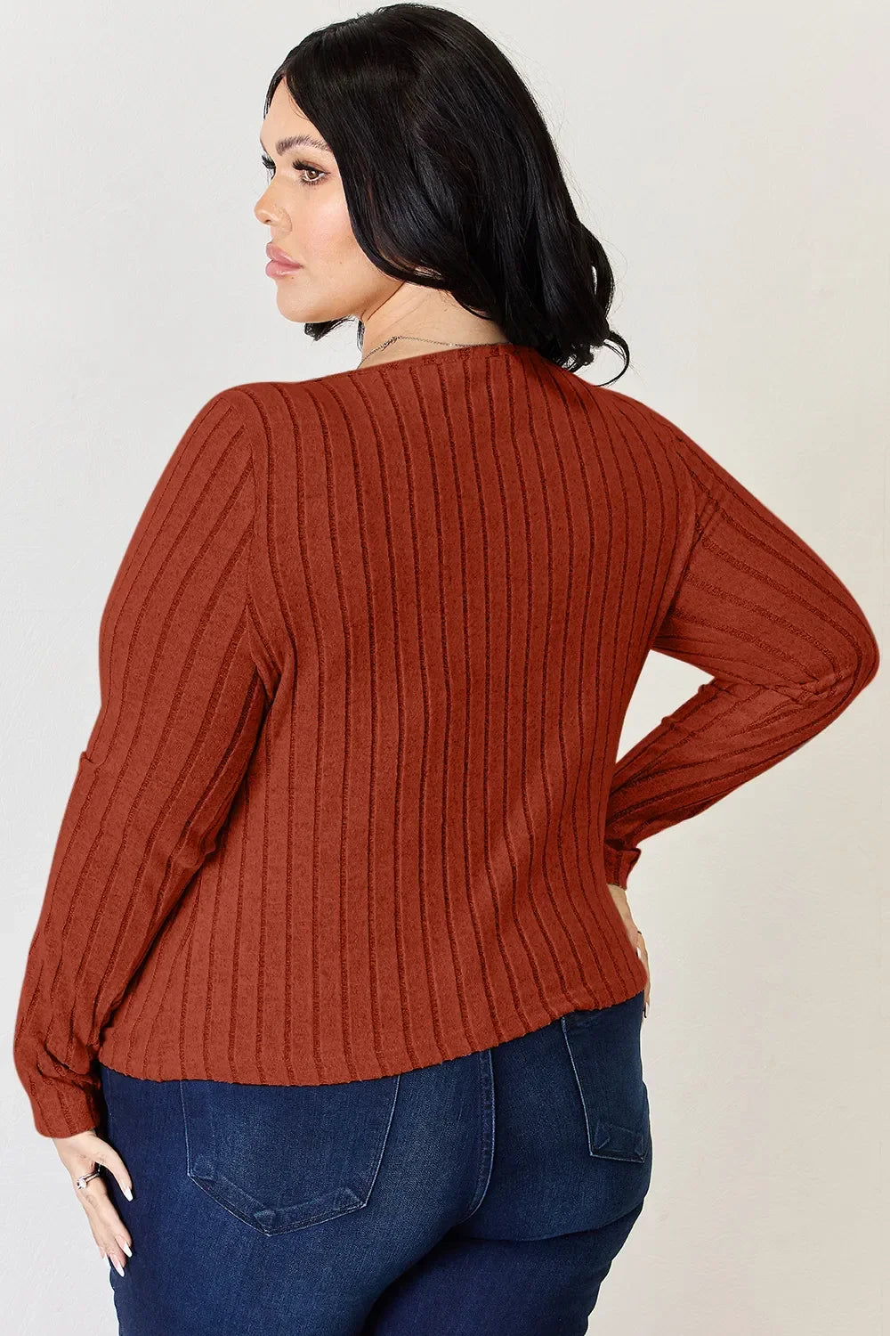 Ribbed Long Sleeve Top Stretch Knit Lightweight - Southern Shores Clothing
