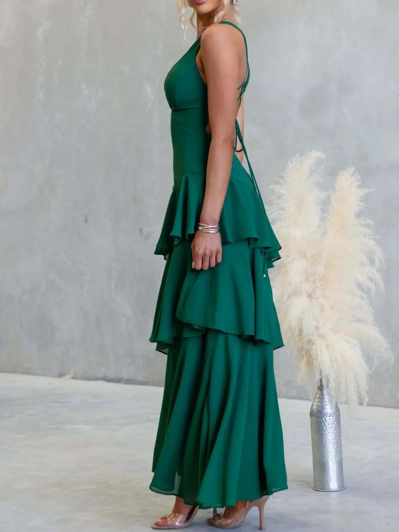 Sleeveless Ruffled Layered Backless Maxi Dress - Southern Shores Clothing