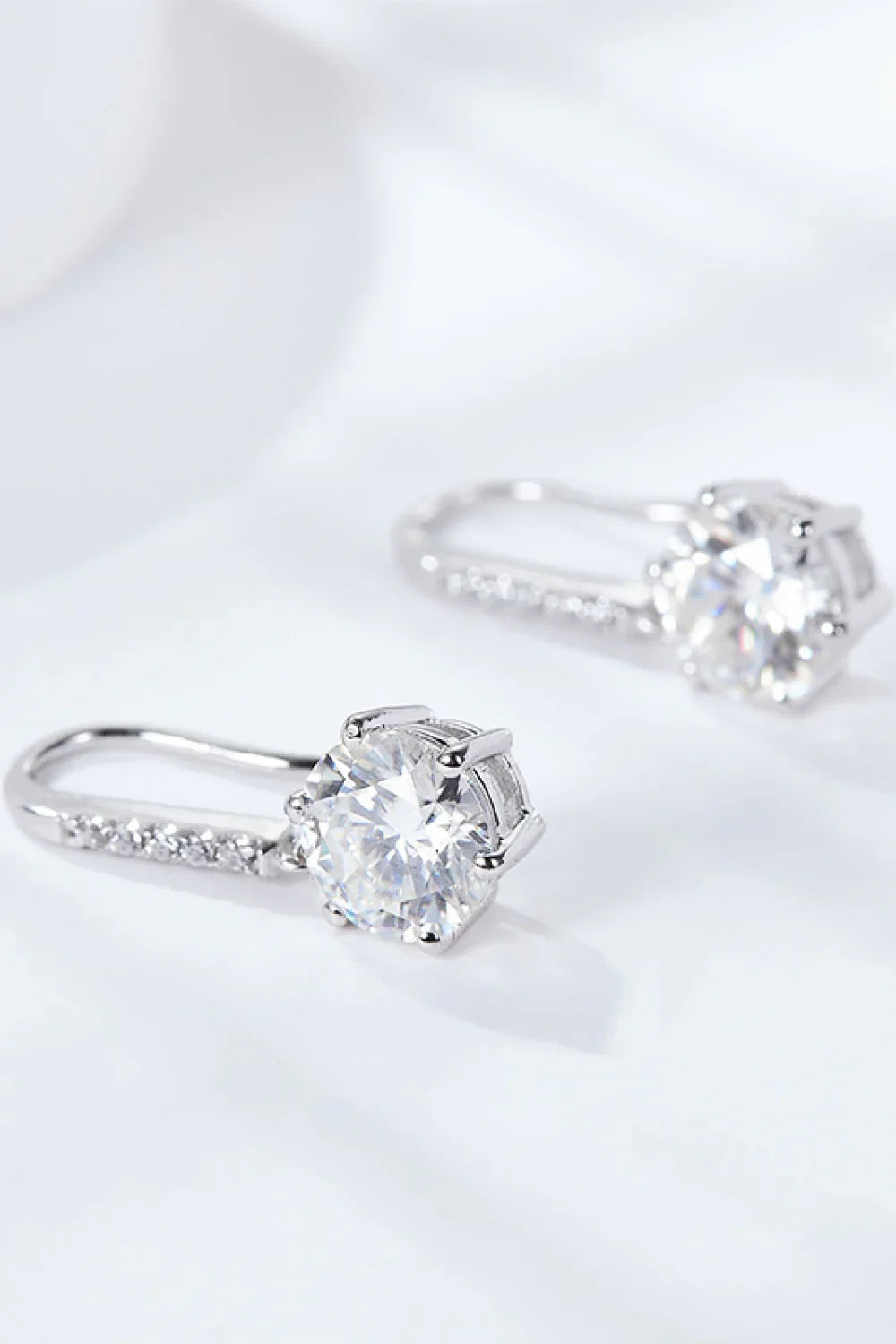 Six-Prong Moissanite Drop Earrings In Sterling Silver - Southern Shores Clothing