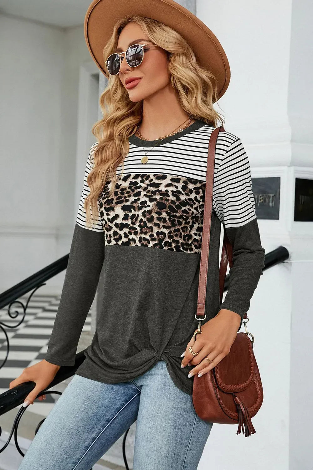 Leopard Striped Round Neck T-Shirt - Southern Shores Clothing