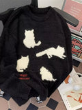 Plus Size Cat Pattern Knitted Pullover Cozy Knitwear - Southern Shores Clothing