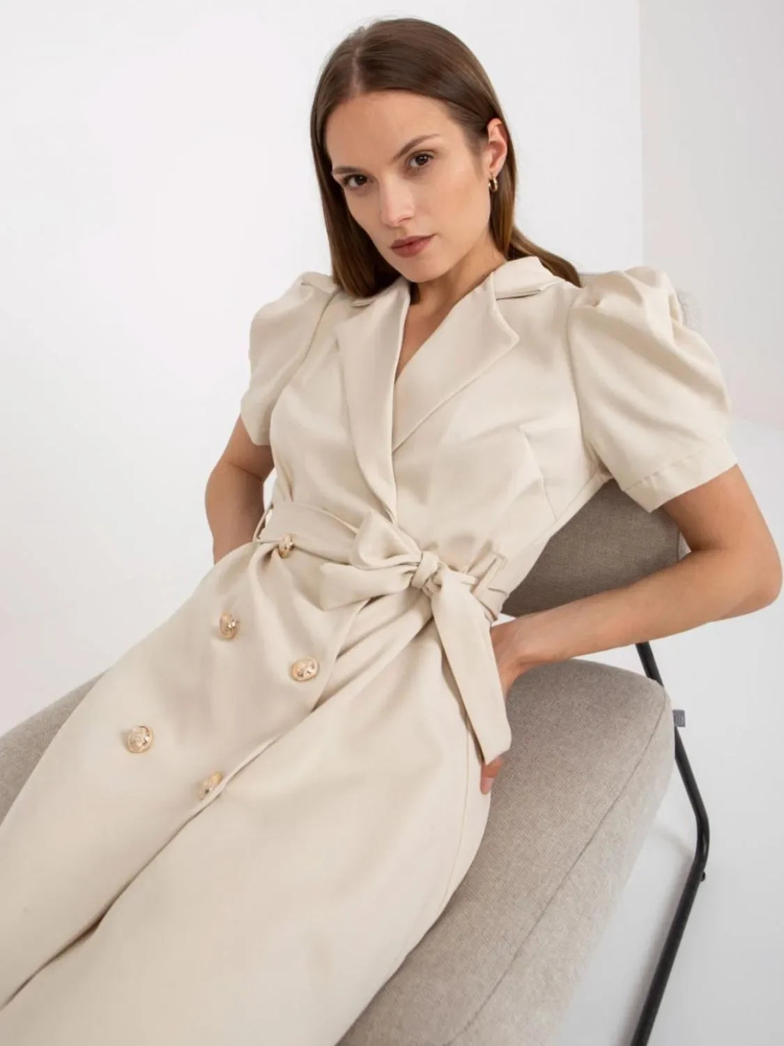 Tie Waist Short Sleeve Blazer Dress For Daily Wear - Southern Shores Clothing