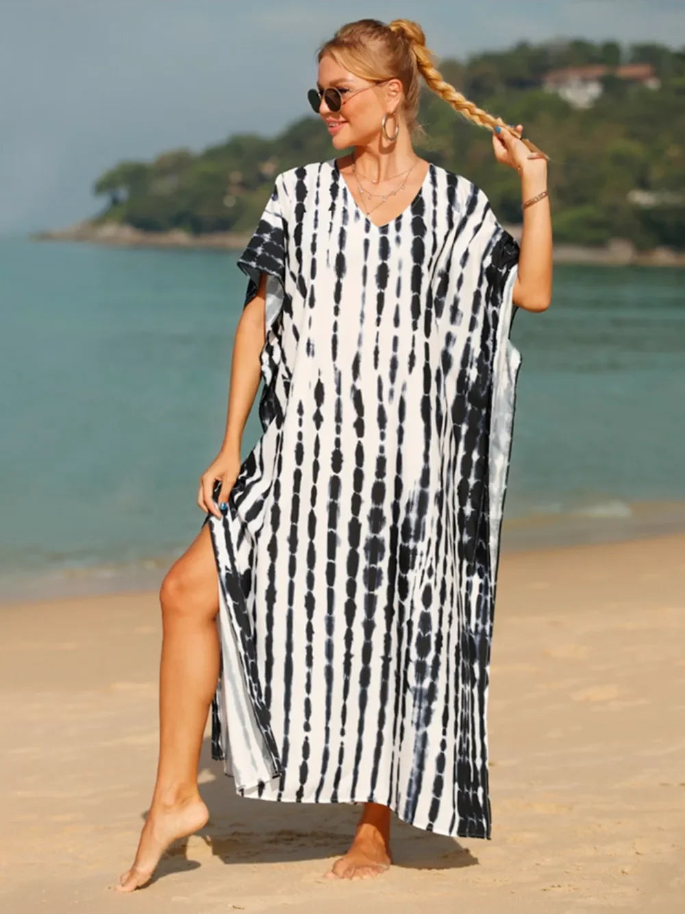 Tie-Dye V-Neck One Size Swim Cover-Up Beachwear - Southern Shores Clothing