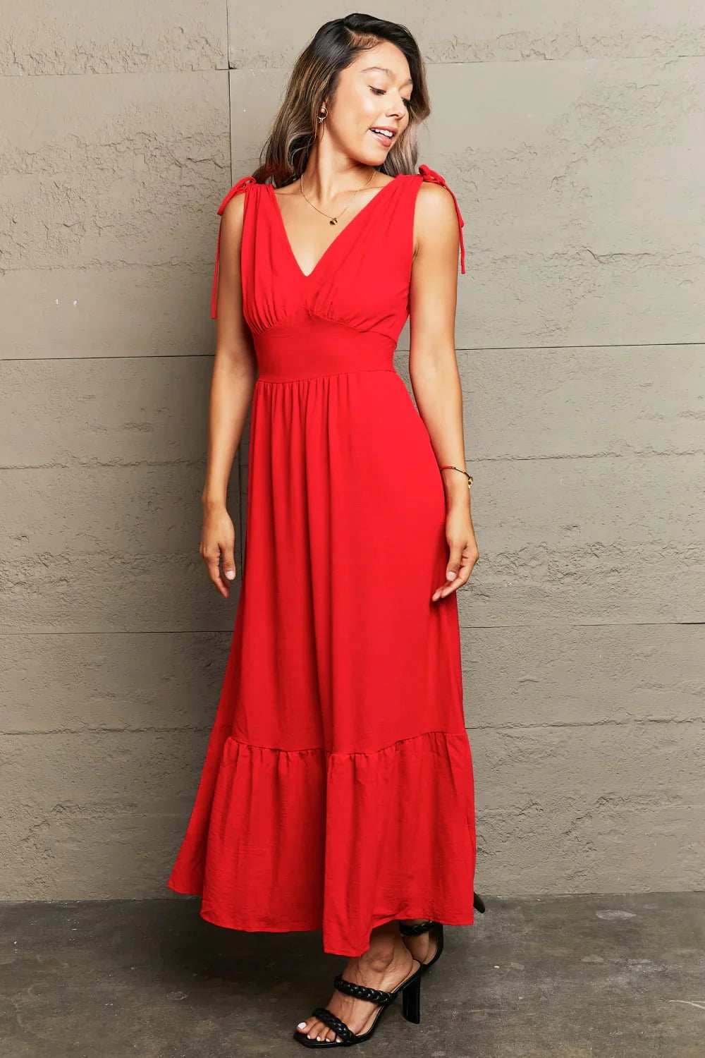 Casual Drawstring V Neck Sleeveless Maxi Dress - Southern Shores Clothing