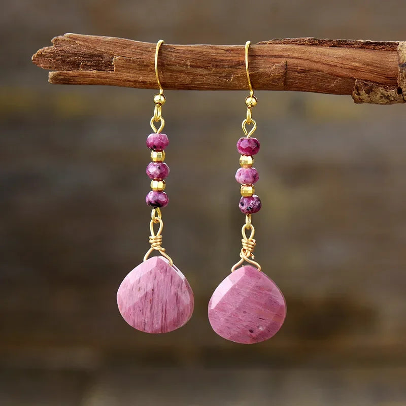 18K Gold-Plated Amethyst And Natural Stone Bead Earrings - Southern Shores Clothing