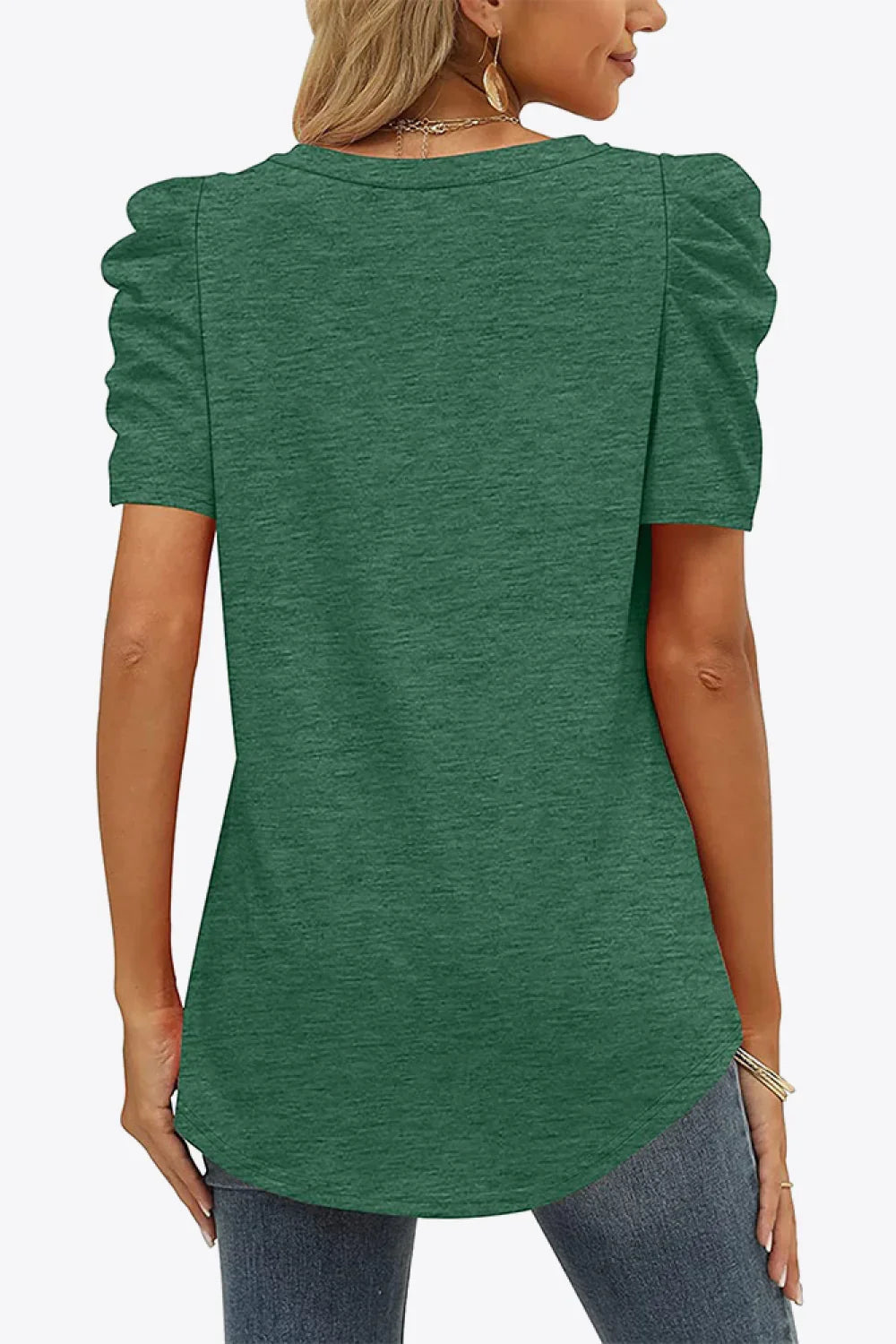 V-Neck Puff Sleeve Tee With Stretchy Fabric - Southern Shores Clothing