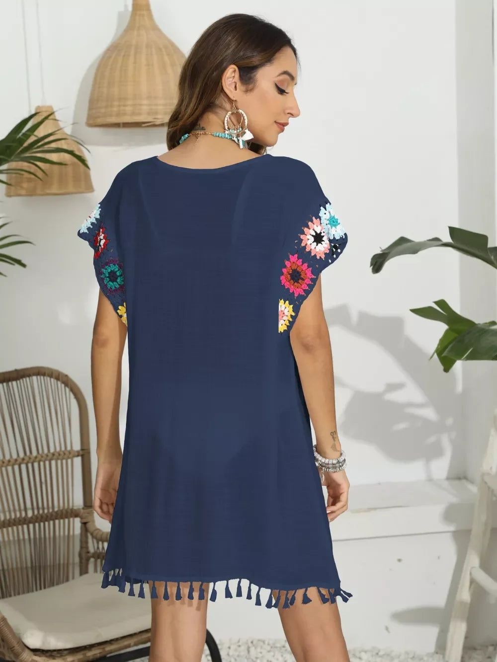 Tassel Boat Neck Flutter Sleeve Cover Up One Size - Southern Shores Clothing
