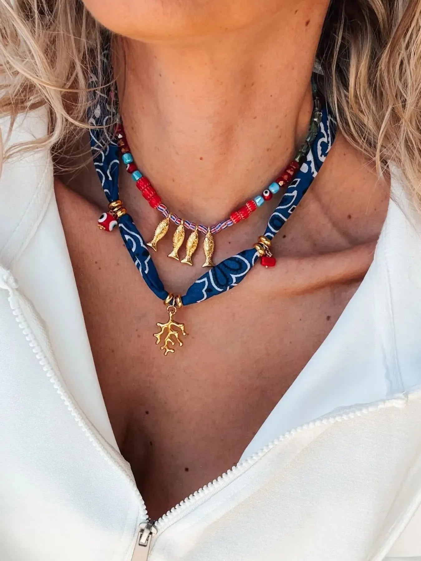 2-Piece 18K Gold-Plated Coral And Fish Pendant Necklace - Southern Shores Clothing