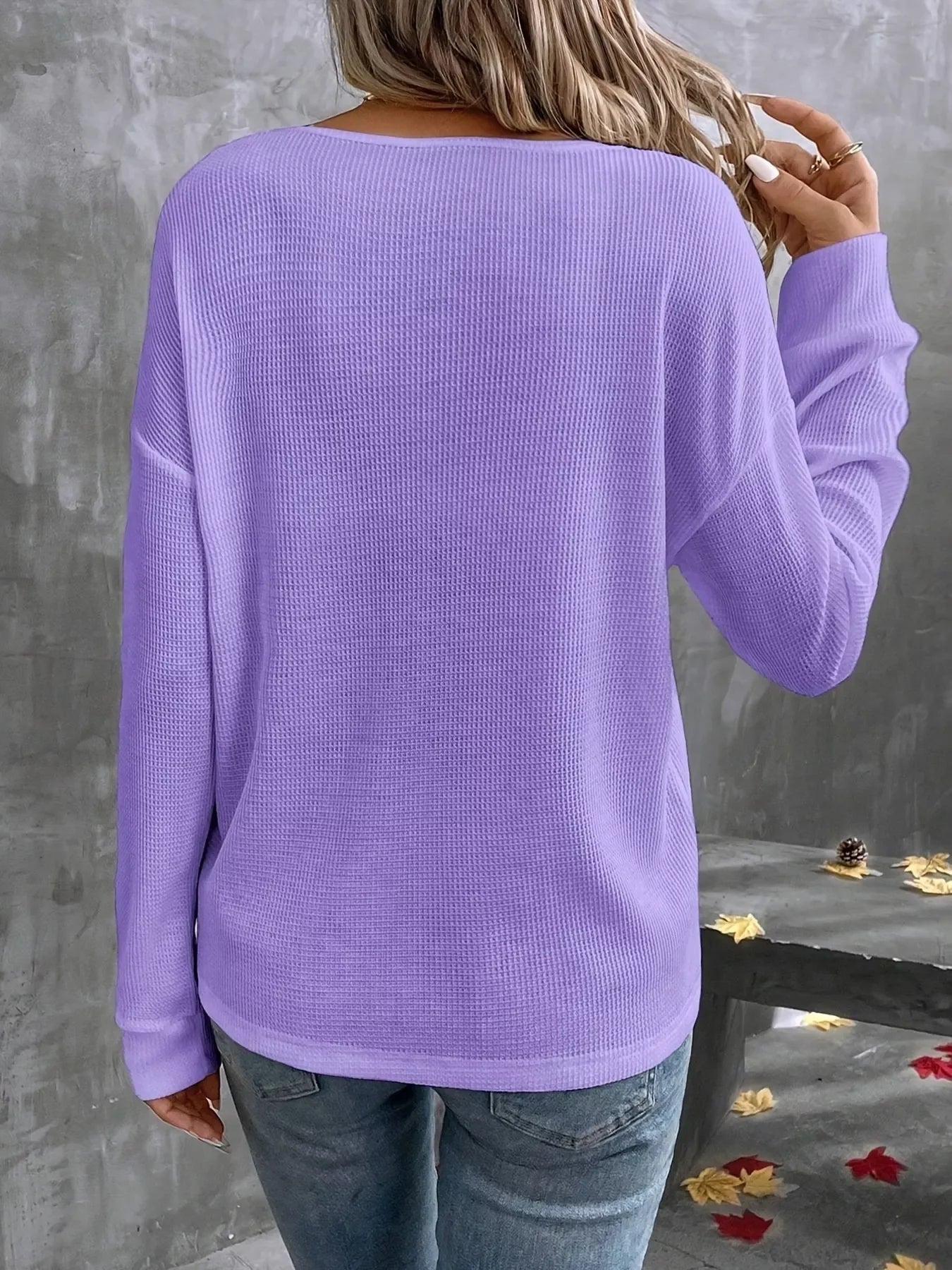 Plus Size V-Neck Long Sleeve Waffle Knit Shirt - Southern Shores Clothing