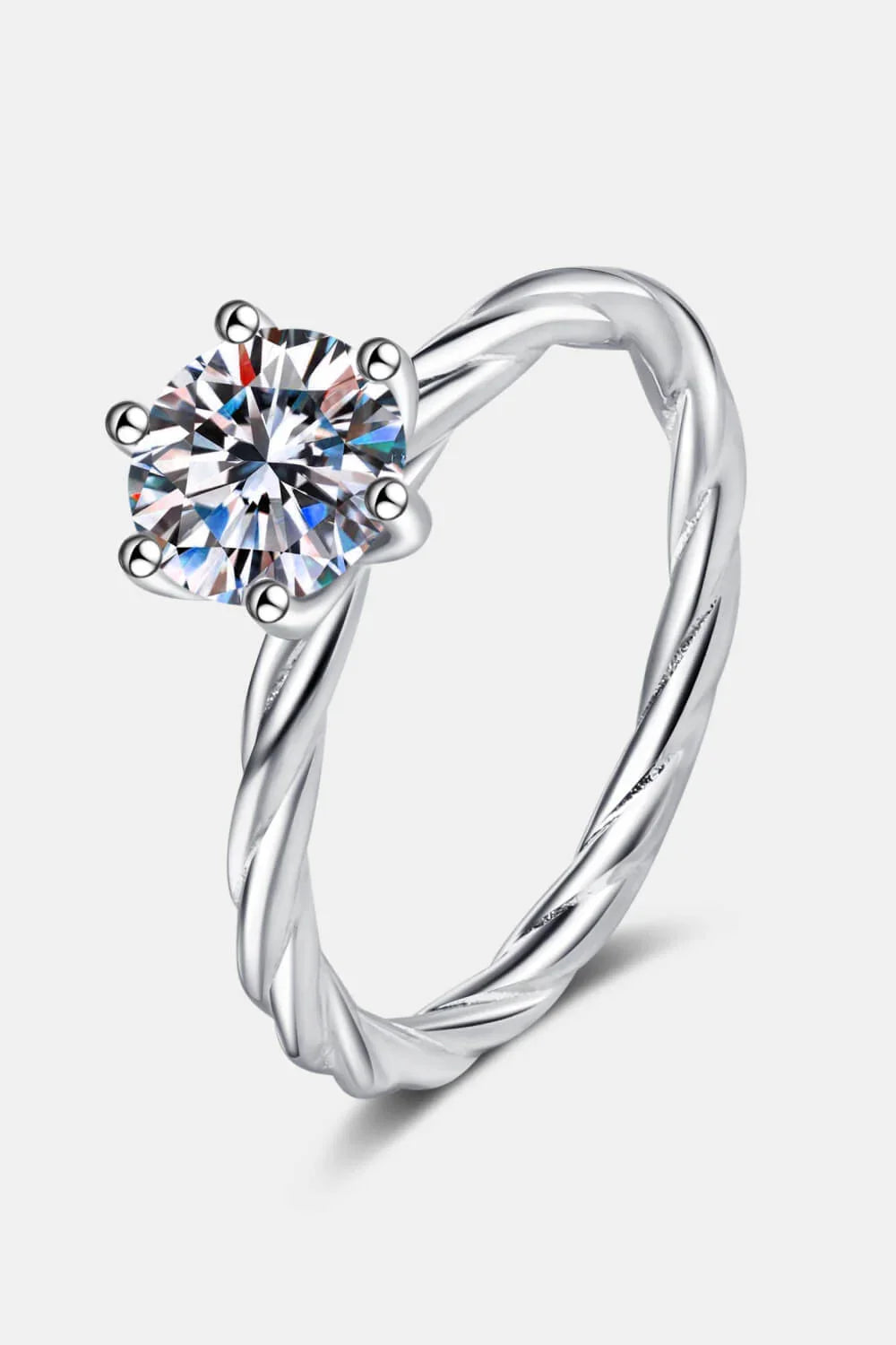 1 Carat Moissanite Sterling Silver Twisted Ring - Southern Shores Clothing