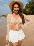 Drawstring Openwork Long Sleeve Cover Up - Southern Shores Clothing