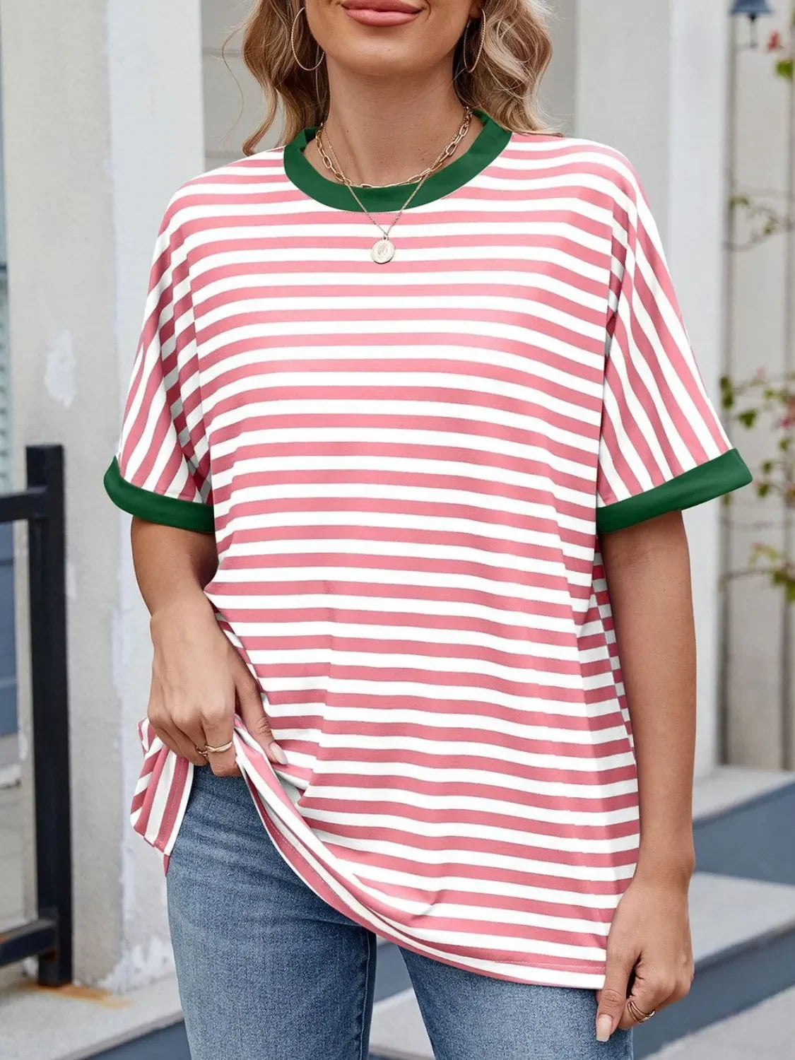 Striped Round Neck Half Sleeve T-Shirt - Southern Shores Clothing