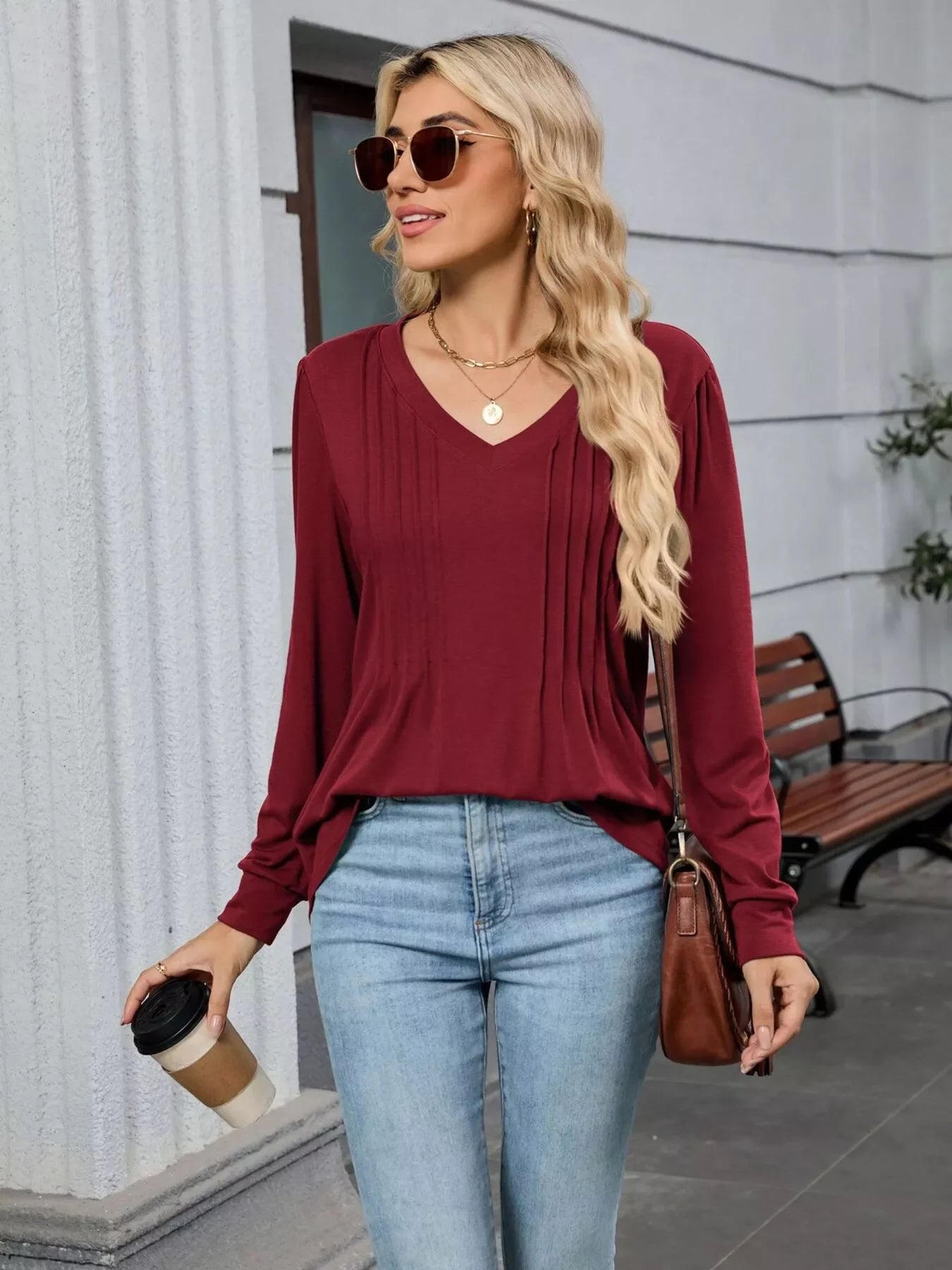 V-Neck Long Sleeve Relaxed Fit T-Shirt - Southern Shores Clothing
