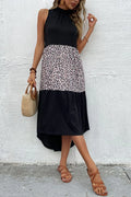 Leopard Contrast Sleeveless Maxi Dress Beach Style - Southern Shores Clothing