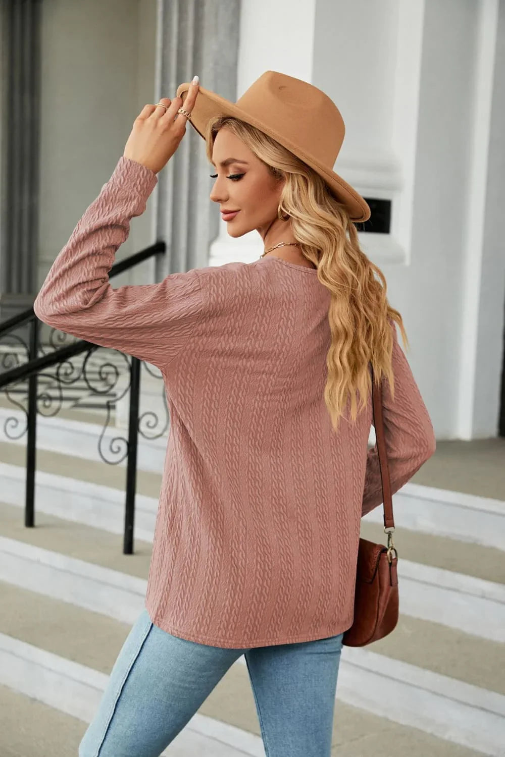 Decorative Button V-Neck Long Sleeve T-Shirt - Southern Shores Clothing