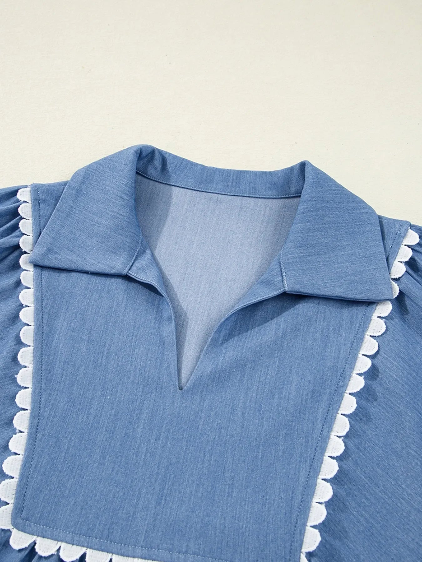 Collared Neck Balloon Sleeve Blouse With Contrast Trim - Southern Shores Clothing