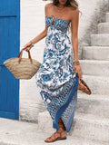 Floral Print Strapless Maxi Dress Polyester Blend - Southern Shores Clothing