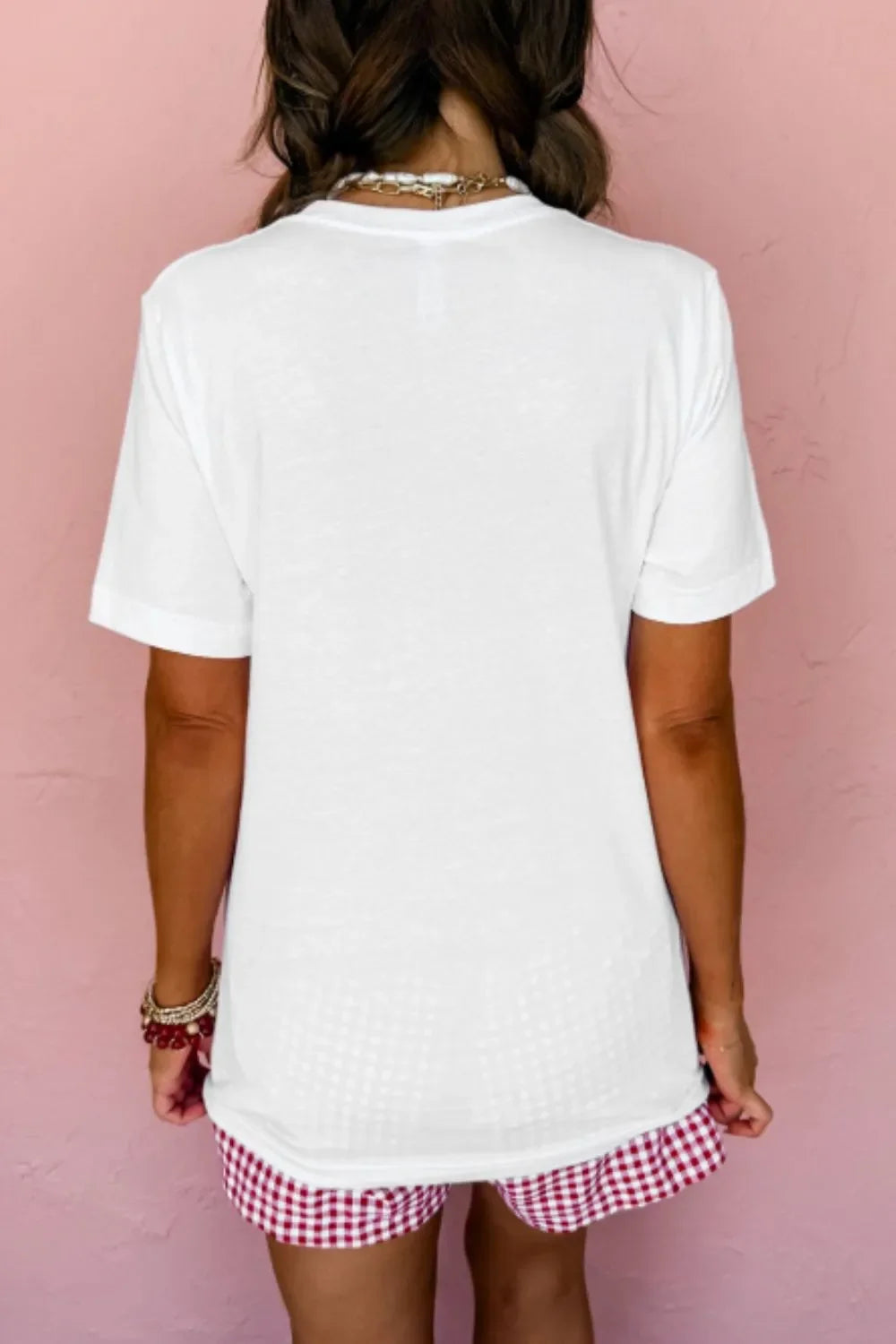 Letter Graphic Round Neck Short Sleeve T Shirt With Stretch - Southern Shores Clothing