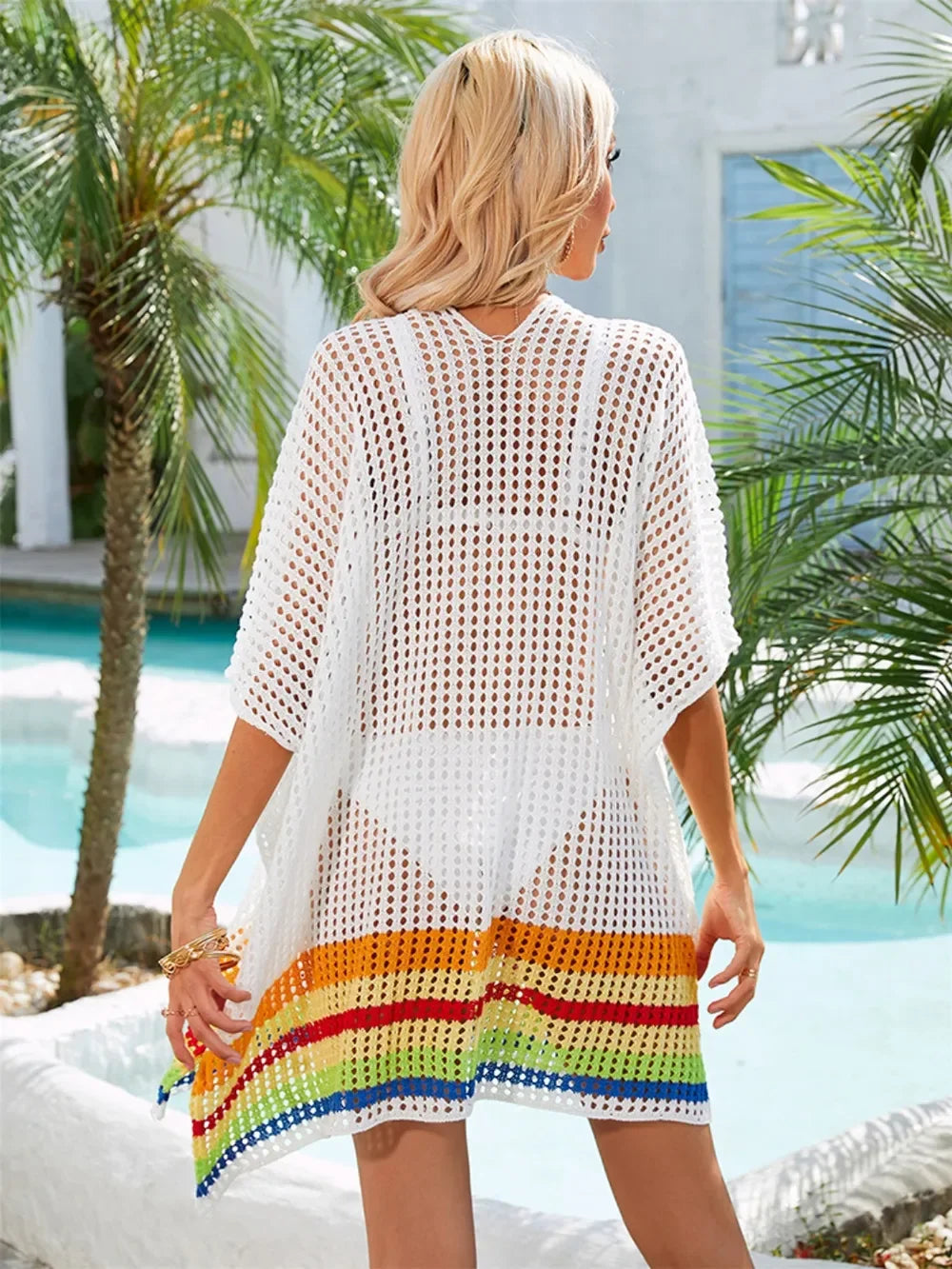 Slit Openwork V-Neck Half Sleeve Cover-Up One Size - Southern Shores Clothing
