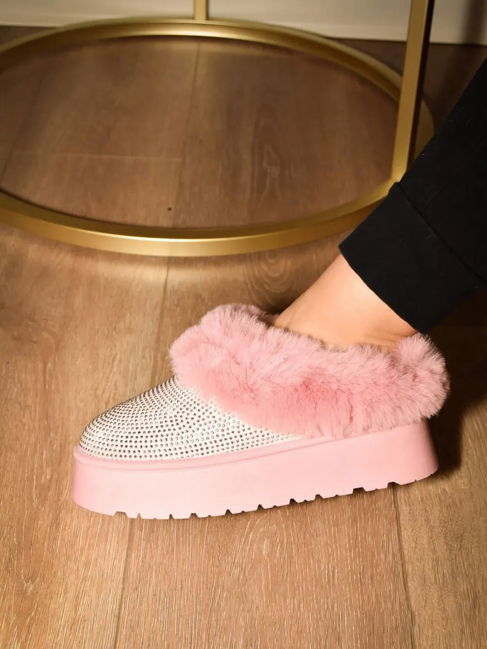 Embellished Faux Fur Platform Ankle Booties